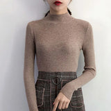 Neck Women Sweater Vintage Basic Solid Knitted Tops Casual Slim Pullover Autumn Winter Korean Tops Simple Chic Jumpers-Outfit