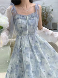 Blue Floral Dress Women Summer Bandage Sexy Party Mini Dresses Female Designer Chic Holiday Korean Fashion Strap