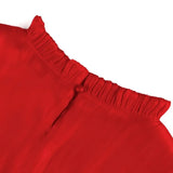 Red Formal Puff Sleeves Ruffle Peplum