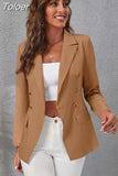 Women Long Sleeve Blazer Double Breasted Temperament Casual Office Elegant Long Sleeve Coat Tops Autumn
