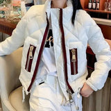 Women's Clothing Cotton Liner Quilted Coats Winter Casual Solid Color Stand Collar Stylish Spliced Zipper Straight Down