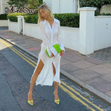 Breasted Turn-Down Collar Slit Midi Dress for Women Fashion Outfits Cardigan Long Sleeve Button Up