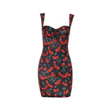 Spring 2025 New Short Dress Small Scented Style Elegance Cherry-Print Suspension