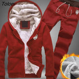 Tracksuits Men Set Casual Thicken Fleece Warm Hooded Jacket Pants Spring Sweatshirt Sportswear Coats Hoodie Track
