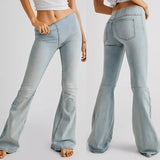 Women's Y2K Retro Flare Jeans Solid Color Stretch Denim Low Waist Long Pants Spring Autumn Slim Bell Bottoms Trousers-Outfit