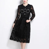 Fragrant Suit Women's Short Round Collar Bubble Sleeve Lace Blouse High Waist Swing Half Dress Women's Autumn Dress Two