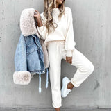 Tracksuit 2 Piece Sets Autumn Solid Fashion Casual Outfits Long Sleeve Tops High Waist Bandage Pants Oversized