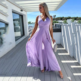 Summer And Autumn New Deep V Jumpsuit INS Sexy Waist Wide Leg Sleeveless Jumpsuit-Outfit