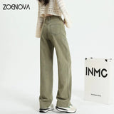 Korean Long Trousers Casual Denim Pants Simple Female Spring 2023 Straight Loose Women's Wide Leg Jeans Pink Purple