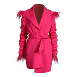 Ruched Blazer Dress For Women Notched Long Sleeve High Waist Lace Up Bowknot Patchwork Tassel Dresses