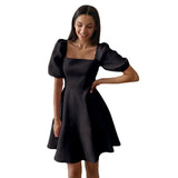 Women's New Temperament Square Collar Short Sleeve High Waist Thin Dress