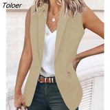 for Women Single Button Lapel Collar Vest Blazer Sexy Sleeveless Summer Autumn All-Match Daily Club
