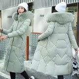 2023 New Down Cotton-Padded Clothes Casual Cotton-Padded Clothes Female Winter Over The Knee Long Korean Version Slim Big Wool Collar And Thick Cotton-Padded Jacket-Outfit