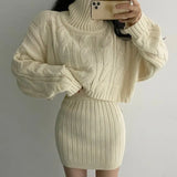 Autumn And Winter French Gentle Hemp High-Necked Short Sweater + Knitted Skirt