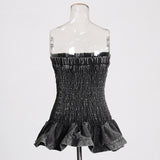 Hot Babes Dress 2025 Autumn And Winter New Word Collar Splicing Lotus Leaf Side Cowboy Corset Dress Dress