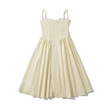 Romantic Bra with Wire Corset Style Low Waist Spliced Ruched Pleated Swing Long Midi Dress Women Sexy Summer Sling Robe-Outfit