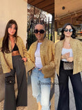 New Women's Street Personality Gold Beads Jacket Pocket