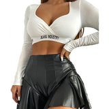 Women PU Mini Shorts Skirt High Waist Pleated Ruffled Hem Short Hip Skort Club Shorts Fashion Bottom Y2K
