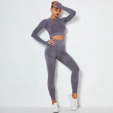 Seamless Sports Set Gym Women Tracksuit Clothing Fitness Leggings Cropped Shirts Sport Suit Women Long Sleeve