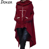 New Faith Letter Embroidered Long Hoodies Women Long Sleeve Irregular Hem Pocket Sweatshirt Female Plus Size Pullover