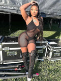 Summer Bodycon Sexy Rompers Women Jumpsuit Sleeveless See Though Rompers Playsuits Black One Piece Outfit Jumpsuit