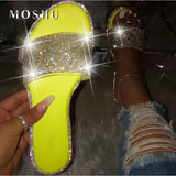 Sandals Women Flip Flops Rhinestone Flat Sandals Ladies Slippers Shoes Female Round Toe Bling Luxury Sandalias Mujer