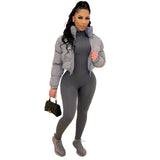Winter Fashion Patchwork Puffer Jackets for Women 2021 Zip Up Cropped Warm Bubble Coat Winterwear Overcoat