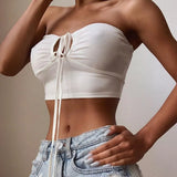 Strap Lace Up Satin Cropped Top Women Sexy Club Top Tank Top Teachwear Clothes Summer Vestidos Crop