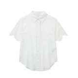 Summer Style Hollowed-Out Embroidered Shirt 7578101 Elastic Waist Shorts 7575019-Outfit
