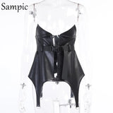 Female Gothic Clothes Sexy Women Leather Corset Tops Vest Underbust Skinny Irregular Black Club Crop Tops 2021