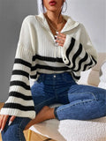 2025 New Striped Collar Knitting Knitting Sweater Outside The