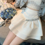 Sweet Kawaii Ruffles Diamonds All-match Cake Skirt 2023 Summer New Elegant Fashion School High Waist A-Line Mini