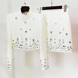 Fashion Suit Women 2025 Spring New Short Skirt Set Nail Drill High-End Long-Sleeved Two-Sleeve Two-Set