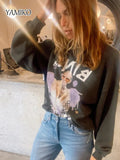 Autumn Letters Eagle Cotton Long Sleeve Women Sweatshirt O-Neck Casual Female Sweatshirt Pullovers Women's Clothes Tops-Outfit