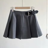 Women's Belted Pleated Mini Skirt Kawaii Short