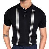 Men's Summer Striped Casual T-Shirt Black Short Sleeves POLO Shirt