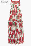 Slim Print Long Dress For Women Camisole Square Collar Sleeveless High Waist Streetwear Dresses Female Style 2023