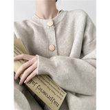 Autumn And Winter New Design Feeling Single-Breasted Solid Color Knitted Sweater Sweater Cardigan Lazy Loose Round Neck Blouse-Outfit