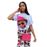 Basic Round-Neck Portrait Print Short-Sleeved T-Shirt Girl Summer Bhuff Loose Casual
