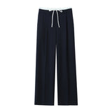 Waist Wide Leg Double-Layered Leisure Trousers 2025 Spring And Summer New Women's Rope High Waist Folding Broad Leg