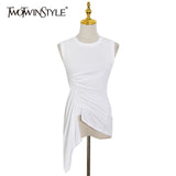 Shirred T Shirt Women Clothing Vest Off Shoulder White Asymmetrical Hem Knitted Plain Top Female 2021 Summer