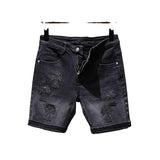 Black Denim Shorts Men's Summer Slim Retro Mids Pants Gradient Elastic Five-Point