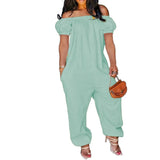 Size S-4xl Jumpsuit Women Elegance Wholesale Off Shoulder Solid Short Sleeve Loose Overalls One Piece Outfits