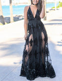 2022 Summer Elegant Women Long Party Dress Embroidery Sexy Backless Maxi Tulle
