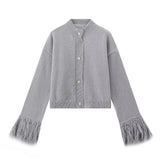 Women's INS Burst Cuff Hair Spliced Cardigan Commuter Sweater Jacket Knitted