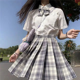 Women Jk Skirts High Waist Students School Uniform Pleated A-Line Mini Plaid Harajuku Preppy