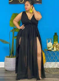Sleeveless Slit V-Neck Plus Size Maxi