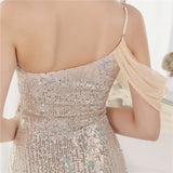 Sequin One Shoulder Slit Long Evening