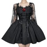 Autumn Style Dark Male Main Dress Design Feeling Slim Three-Dimensional Flower Lace Temperament Dress Woman-Outfit