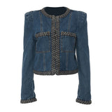 New Personality Knitted Delicate Personality Cushioned Shoulder Suit Denim Jacket Short Coat Female